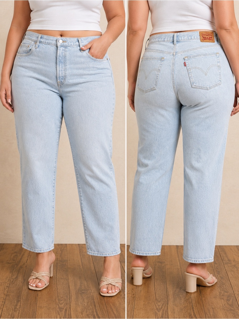 Vintage Style Levi's 501 Light Wash Mom Jeans 22W Raw Hem Y2K Relaxed Fit